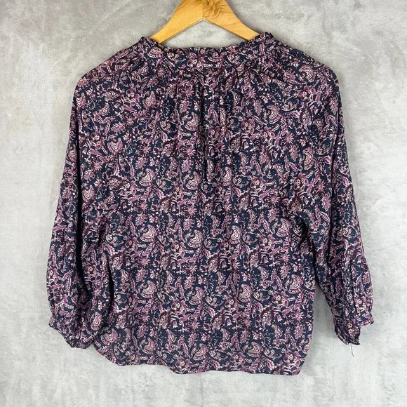 Faherty Brand Willa Top Purple Floral Paisley Blouse Boho Top XXS WTF2212-FKP - Picture 3 of 9